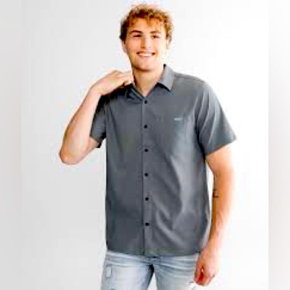 New. Hurley Charcoal Button Down Shirt